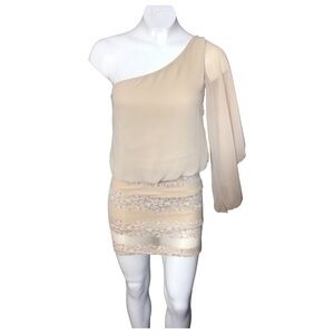 Symphony Beige with Embellishments one shoulder Dress